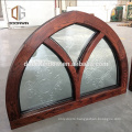 Fantastic arched oak wood window frame with carved glass for house